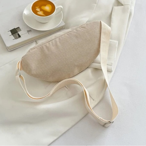 💙 Women’s Corduroy Diagonal Zip Closure Pockets Adjustable Strap Fanny Pack - Picture 6 of 7